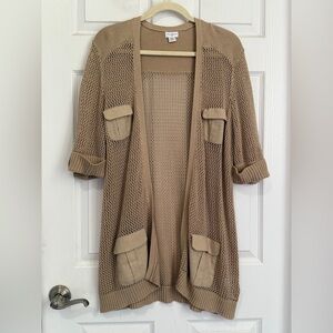 Jaclyn Smith Women's Khaki Cargo Open-Front Cardigan SZ XL 100% Cotton Cover Up